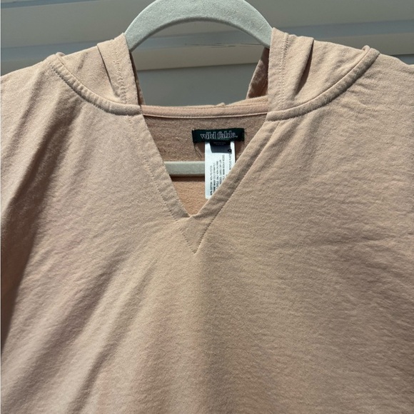 WILD FABLE Unique Casual Tan Hooded Top Shortsleeved Slits on Sides Athleisure - Picture 3 of 14